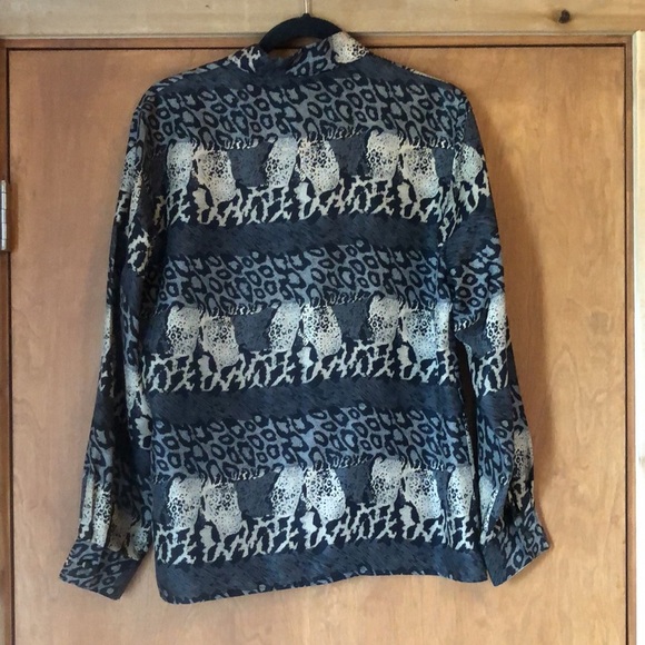 Vintage K Arnold silk button up top with mixed animal print - Picture 6 of 7